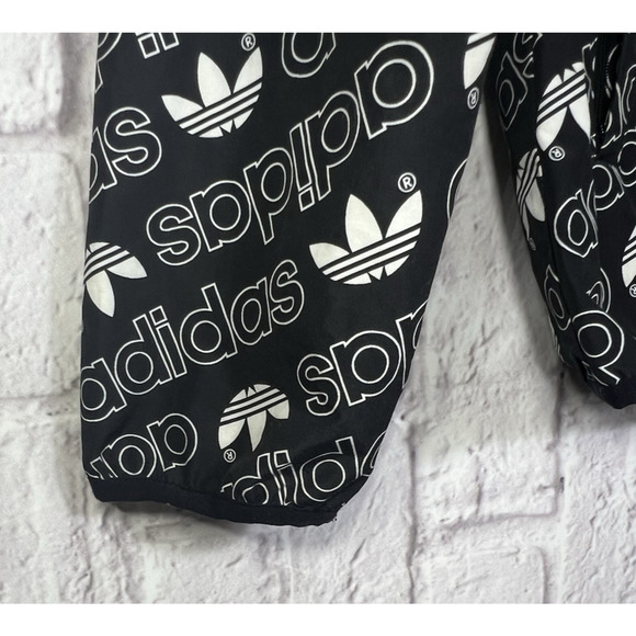 ADIDAS Monogram Windbreaker Raincoat Hooded Track Jacket Mens Black Size S - Picture 6 of 10